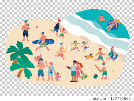 海邊和人們享受夏日的橫向構圖插圖 127795669