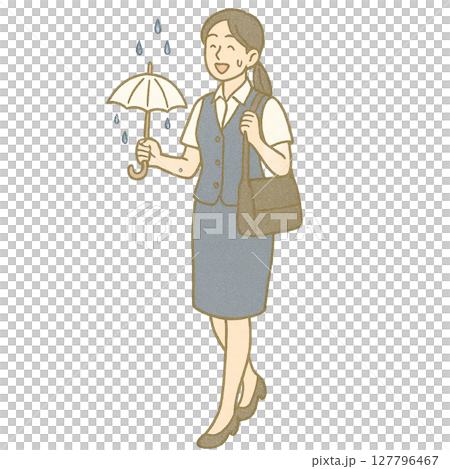 雨天微笑行走的女職員插圖素材 127796467