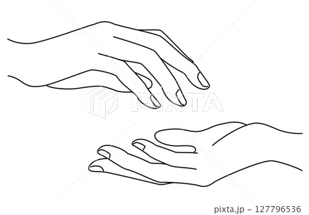 2人の手と手が触れ合う瞬間を描いたシンプルな線画のベクターイラスト 2人の手と手が触れ合う瞬間を描いたシンプルな線画のベクターイラスト 127796536
