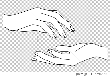 兩隻手互相接觸的瞬間的簡單線條畫向量插圖 兩隻手互相接觸的瞬間的簡單線條畫向量插圖 127796536
