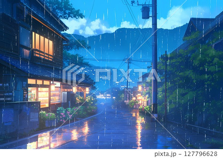 水溜りに映る街並み（幻想的・風景・アニメ風） 127796628