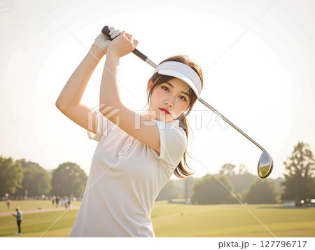 ゴルフをする女性 ゴルフをする女性 127796717