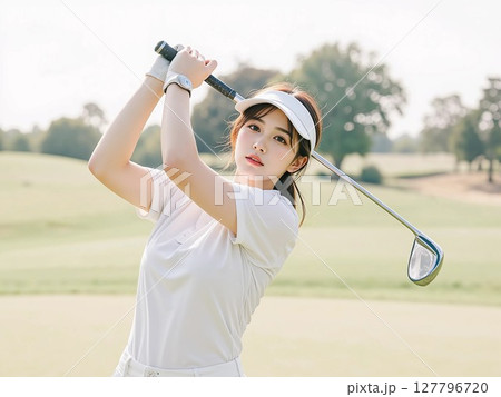ゴルフをする女性 ゴルフをする女性 127796720