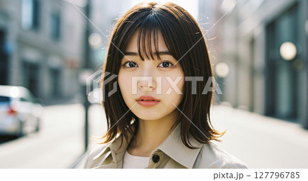 街中で佇む若い女性のポートレート写真 街中で佇む若い女性のポートレート写真 127796785