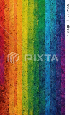 Rainbow striped grunge texture background with vertical lines, rough cracked surface, multicolored pattern for design and print 127796900