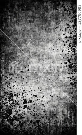 Black and white grunge textured vertical background with ink splatters and distressed concrete surface for design and print 127796905