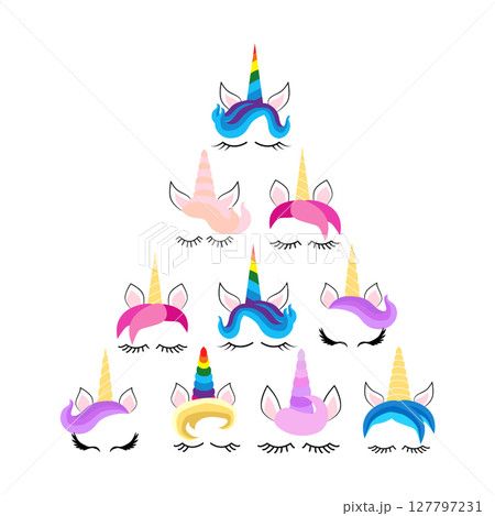 Unicorn Face Christmas Tree. Greeting Card for Magic Lovers 127797231