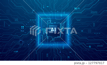 AI microchip on digital circuit board. Modern technology background 127797817