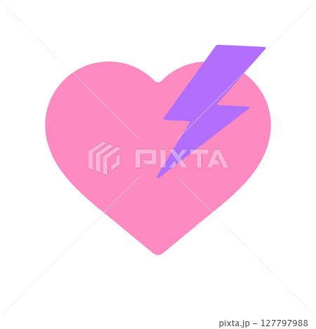 ピンクのハートに雷マークが刺さっているアイコン - 恋愛や一目惚れ、ショック、トレンドのイメージ素材 127797988