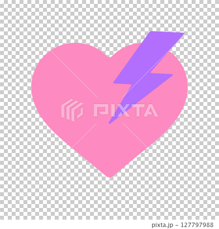 ピンクのハートに雷マークが刺さっているアイコン - 恋愛や一目惚れ、ショック、トレンドのイメージ素材 127797988