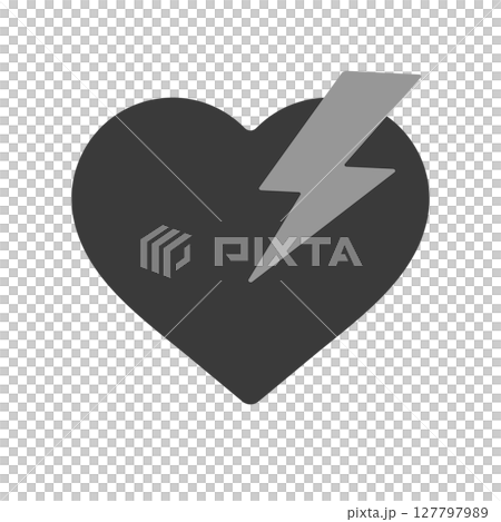 帶有閃電圖示的黑色心形 - 休克、胸痛、AED、創傷性休克的圖像 127797989