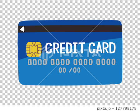 Illustration of a blue credit card that allows cashless payments Illustration of a blue credit card that allows cashless payments 127798179