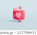 3d pink heart shaped like icon with message bubble on blue background. 127798431