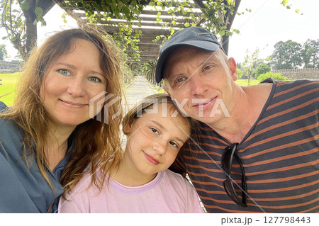 A selfie of a happy family in the fortress Gonio in Ajara, Georgia 127798443
