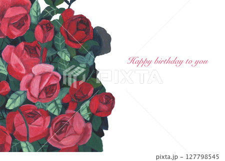 オイルパステルで描いた赤い薔薇の花束のグリーティングカード 127798545