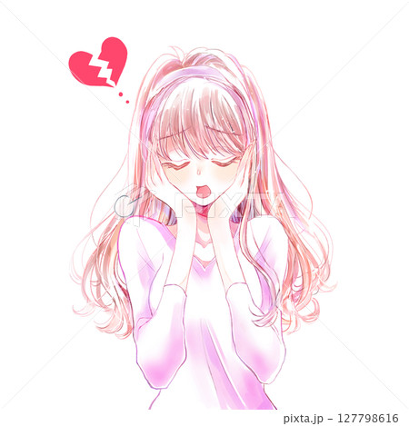 溜息をつく女性 上半身 割れたハート 溜息をつく女性 上半身 割れたハート 127798616