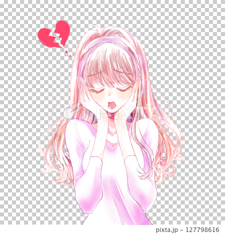 溜息をつく女性 上半身 割れたハート 溜息をつく女性 上半身 割れたハート 127798616