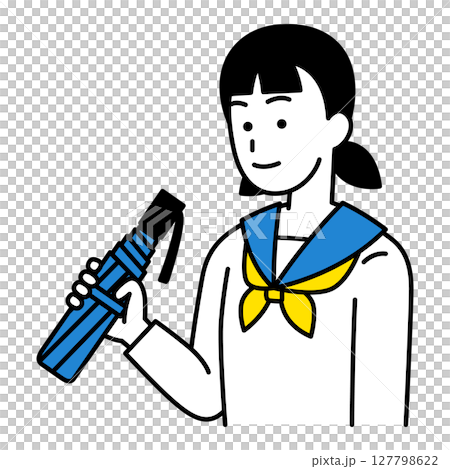 Female student with a folding umbrella Female student with a folding umbrella 127798622