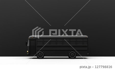 Sleek black school bus with modern design on clean white surface, minimal style 127798816