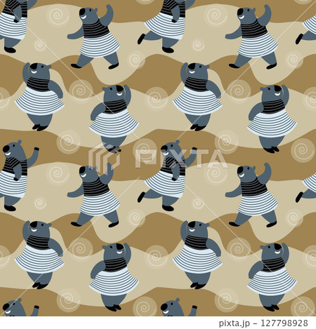 bears in dresses dancing on a colored background. seamless vector pattern bears in dresses dancing on a colored background. seamless vector pattern 127798928