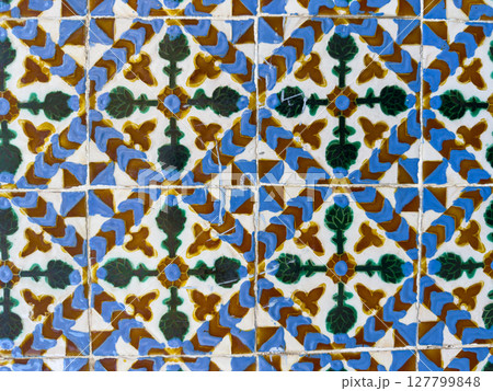 Closeup detail of old Portuguese glazed tiles. 127799848