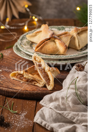 Traditional portuguese conventual sweet called Pitos de Santa Luzia from Vila Real, Portugal. 127799855