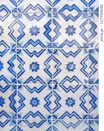 Traditional ornate portuguese decorative ceramic tiles azulejos 127799886