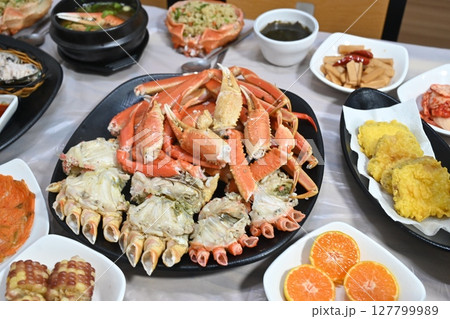 Korean seafood food. Korean steamed kingcrab 127799989