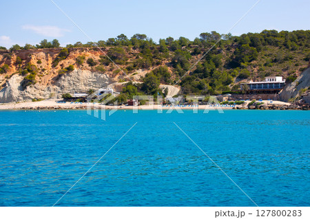 Ibiza Cala dHort d Hort view from boat in Balearic Ibiza Cala dHort d Hort view from boat in Balearic 127800283