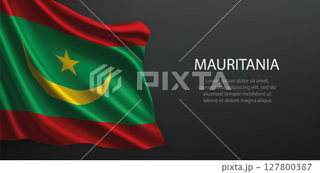 Mauritania national flag waving on dark background Mauritania national flag waving on dark background 127800387