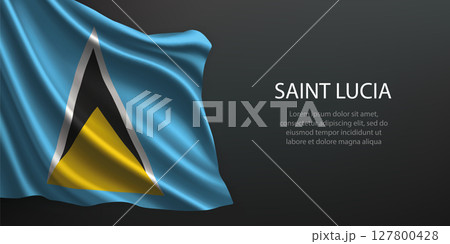 Saint Lucia national flag waving on dark background 127800428