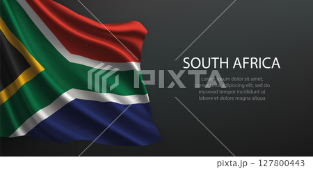 South Africa national flag waving on dark background 127800443