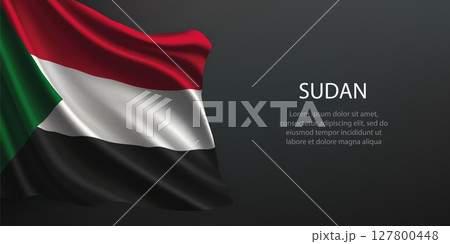 Sudan national flag waving on dark background 127800448