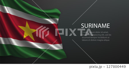 Suriname national flag waving on dark background 127800449