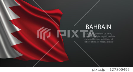 Bahrain national flag waving on dark background 127800495