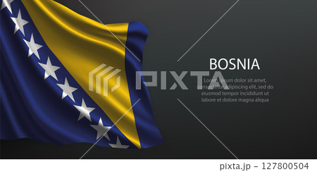 Bosnia national flag waving on dark background 127800504
