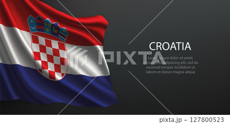 Croatia national flag waving on dark background 127800523
