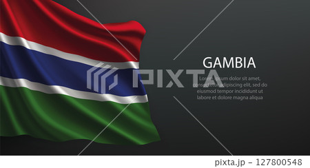 Gambia national flag waving on dark background Gambia national flag waving on dark background 127800548