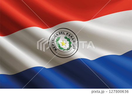 Paraguay flag waving in the wind, detailed silk texture 127800636