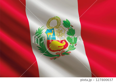 Peru flag waving in the wind, detailed silk texture 127800637