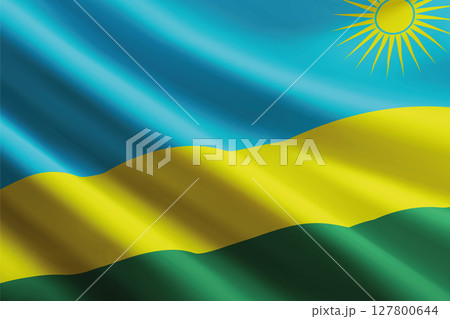 Rwanda flag waving in the wind, detailed silk texture Rwanda flag waving in the wind, detailed silk texture 127800644