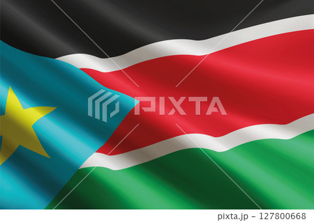South Sudan flag waving in the wind, detailed silk texture 127800668
