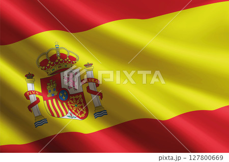Spain flag waving in the wind, detailed silk texture 127800669