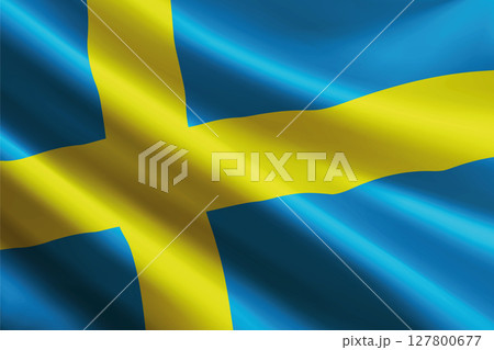Sweden flag waving in the wind, detailed silk texture 127800677