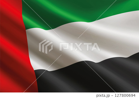 United Arab Emirates flag waving in the wind, detailed silk texture 127800694