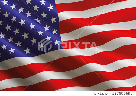 United States flag waving in the wind, detailed silk texture 127800696