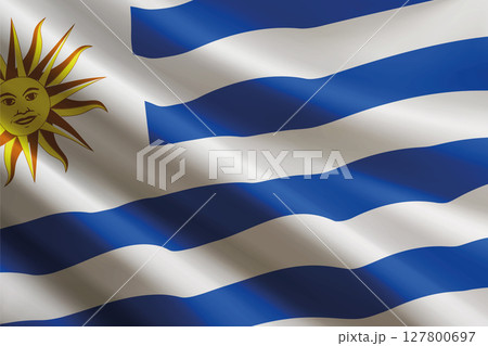 Uruguay flag waving in the wind, detailed silk texture 127800697