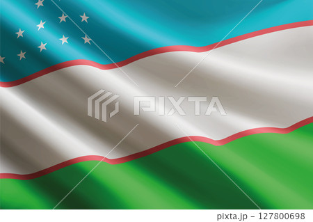 Uzbekistan flag waving in the wind, detailed silk texture 127800698
