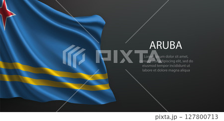 Aruba national flag waving on dark background 127800713