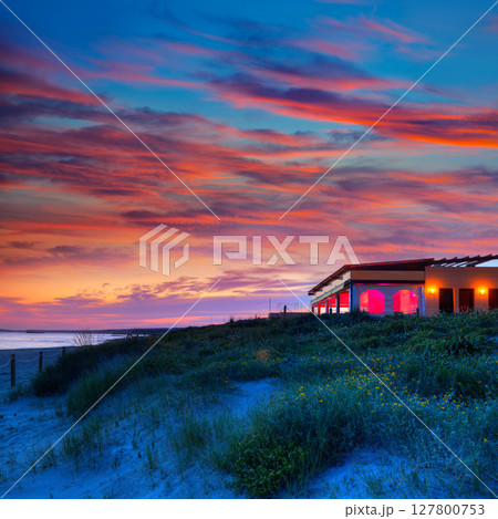 Menorca sunset in Son Bou beach of Alaior at Balearics 127800753